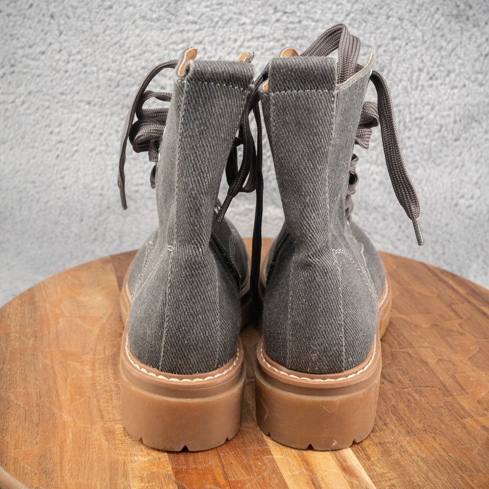 Sun Stone Womens Ankle Boots Size 6 M Gray Denim Heavy Canvas Side Zip Lug Sole - Picture 4 of 6